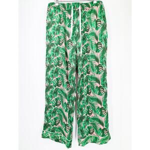 Hello Mello Aloha Bed Satin Pajama Pants XL/XXL EUC Pink Tropical Palm Wide Leg
